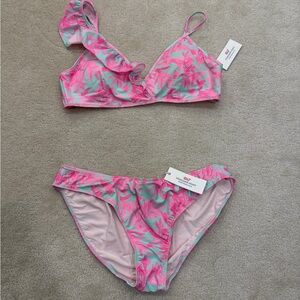 Pink and Aqua Blue Floral Bikini Set